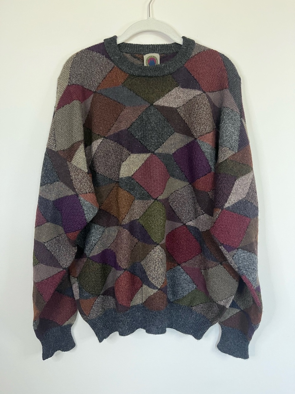 Vintage MILLMA Bolivia Men’s 100% Alpaca Tumbling Blocks Sweater Handloomed L
